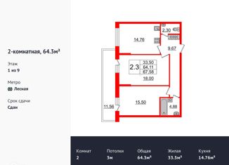 Продажа 2-комнатной квартиры, 64.3 м2, Санкт-Петербург, Литовская улица, 2Х, Литовская улица