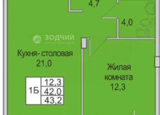 Продаю 1-комнатную квартиру, 43.2 м2, Новочебоксарск, Зелёный бульвар, 3Ак1, ЖК Зелёный