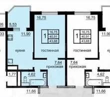 Продается 1-комнатная квартира, 40.6 м2, Калужская область, Минская улица, 7