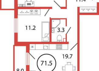 Двухкомнатная квартира на продажу, 71.5 м2, поселок Бугры, Чайная улица, 2, ЖК Энфилд