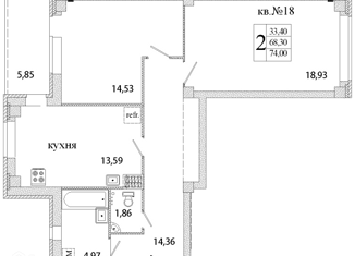 Продается 2-ком. квартира, 74 м2, деревня Писковичи, улица Гецентова, 5