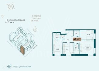 4-комнатная квартира на продажу, 92.7 м2, Москва, Винницкая улица, 8к1, метро Раменки