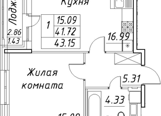 Продам 2-ком. квартиру, 43.15 м2, Санкт-Петербург, ЖК Модум, проспект Авиаконструкторов, 54