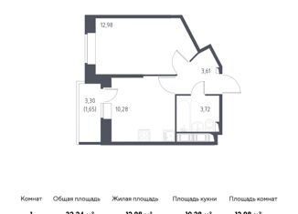 Однокомнатная квартира на продажу, 32.24 м2, Колпино