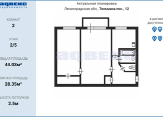 2-ком. квартира на продажу, 44.03 м2, посёлок Тельмана, посёлок Тельмана, 12