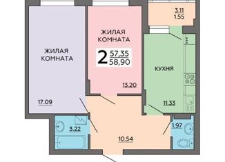 Продаю 2-комнатную квартиру, 58.9 м2, Воронеж, улица 121 Стрелковой Дивизии, 9, ЖК Суворов-Сити