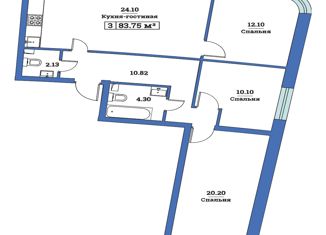 Продается трехкомнатная квартира, 83.75 м2, Мурино, ЖК Авиатор, Екатерининская улица, 32