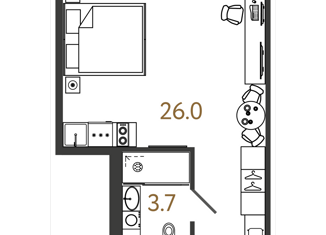 Продам квартиру студию, 29.7 м2, Санкт-Петербург, Московский проспект, 103, метро Московские ворота