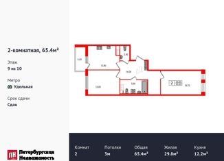 Продается 2-комнатная квартира, 65.4 м2, Санкт-Петербург, Манчестерская улица, 5к1, ЖК Светлана Парк