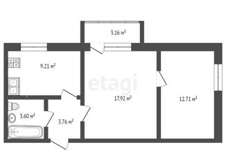 Продам 2-ком. квартиру, 44.8 м2, посёлок городского типа Барсово, улица Мостостроителей, 7