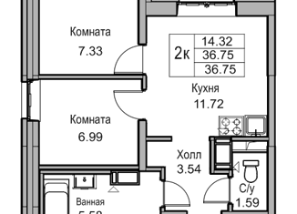 Продажа двухкомнатной квартиры, 36.8 м2, Санкт-Петербург, Ивинская улица, 13, муниципальный округ Лахта-Ольгино