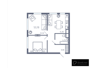 Продам 2-ком. квартиру, 52.1 м2, село Нежинка, улица 70 лет Победы, 1А