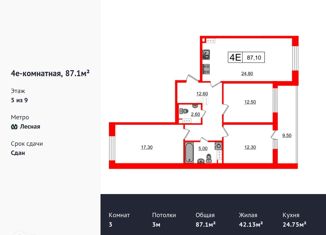 Продается 3-ком. квартира, 87.1 м2, Санкт-Петербург, улица Александра Матросова, 3, ЖК Притяжение