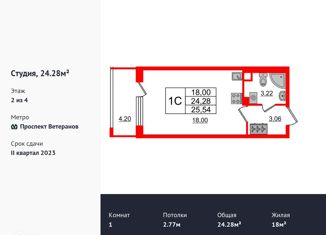 Квартира на продажу студия, 24 м2, Санкт-Петербург, ЖК Солнечный Город. Резиденции, улица Владимира Пчелинцева, 5