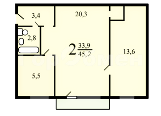 Продажа двухкомнатной квартиры, 45.2 м2, Москва, Профсоюзная улица, 29к3