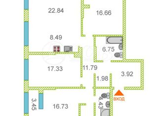 Трехкомнатная квартира на продажу, 110.7 м2, Тюмень, ЖК Сердце Сибири, улица 50 лет Октября, 63Г