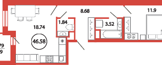 1-ком. квартира на продажу, 46.58 м2, поселок Бугры, улица Шекспира, 1к2, ЖК Энфилд