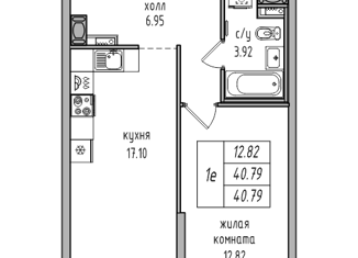 1-ком. квартира на продажу, 40.1 м2, посёлок Парголово, Заречная улица, 50