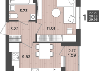 Продаю 1-комнатную квартиру, 28.88 м2, Калининград, Интернациональная улица, 18, ЖК Белый Сад