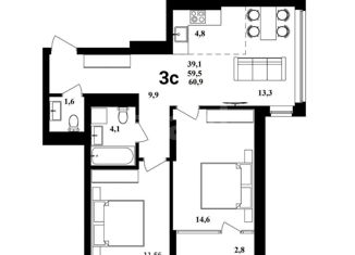 Продаю 3-комнатную квартиру, 60.9 м2, Уфа, улица Сагита Агиша, 19, Советский район