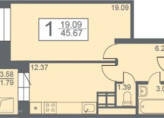 Продается 1-ком. квартира, 45.67 м2, село Засечное, Прибрежный бульвар, 1с6, ЖК Созвездие
