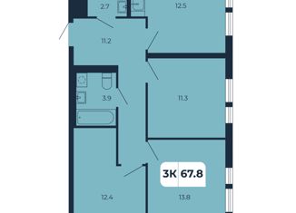 3-комнатная квартира на продажу, 67.8 м2, поселок Верхнетемерницкий, Дивный переулок, 1к2, ЖК Спутник