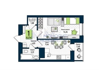 1-комнатная квартира на продажу, 34.27 м2, Кировская область, улица Володарского