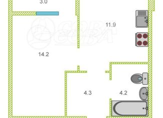Продается однокомнатная квартира, 37 м2, Тюмень, улица Новосёлов, 107, ЖК Москва