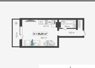 Продается 1-комнатная квартира, 36.81 м2, Абакан, улица Богдана Хмельницкого, 242