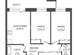 2-комнатная квартира на продажу, 56.2 м2, Красноярский край, улица Академика Вавилова, 94А