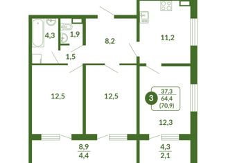 Продается 3-ком. квартира, 70.9 м2, Киров, ЖК Тимирязев, улица Тимирязева, 7к1