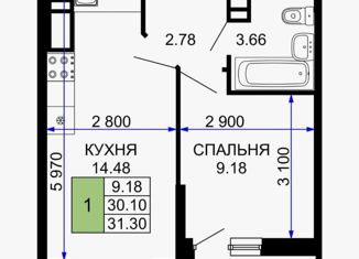 Продается 1-комнатная квартира, 33 м2, Краснодар, улица Петра Метальникова, 36, ЖК Лучший