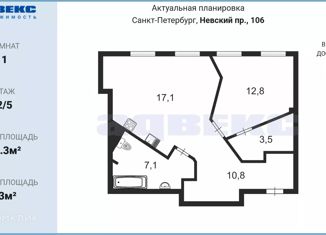 1-комнатная квартира на продажу, 51.3 м2, Санкт-Петербург, Невский проспект, 106, метро Маяковская