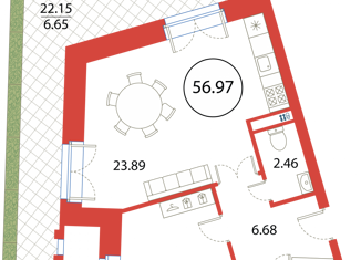 Продажа 1-комнатной квартиры, 56.97 м2, Санкт-Петербург, Плесецкая улица, 2, ЖК Ариосто