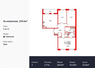 Продажа 3-ком. квартиры, 104.6 м2, Санкт-Петербург, Манчестерская улица, 3, ЖК Светлана Парк