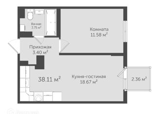 Продается однокомнатная квартира, 38.11 м2, Евпатория, ЖК Евпатория, улица 60 лет ВЛКСМ, 31к2