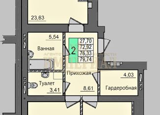 2-ком. квартира на продажу, 79.74 м2, Йошкар-Ола, улица Баумана, 1, 6-й микрорайон