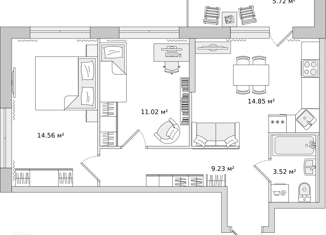 2-комнатная квартира на продажу, 53.8 м2, поселок Бугры, Тихая улица, 5к3