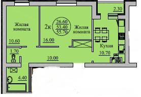 Двухкомнатная квартира на продажу, 55.7 м2, посёлок Дубки, Центральная улица, 7