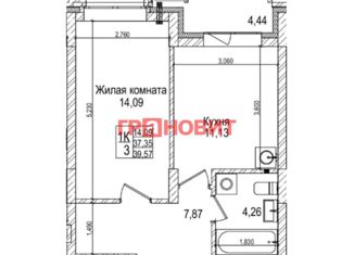 1-комнатная квартира на продажу, 37 м2, Новосибирск, Фабричная улица, 65/2, ЖК Чернышевский