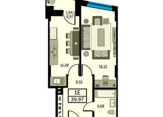 Продам однокомнатную квартиру, 39.8 м2, Ростов-на-Дону, Красноармейская улица, 157В/83с1, ЖК Рубин