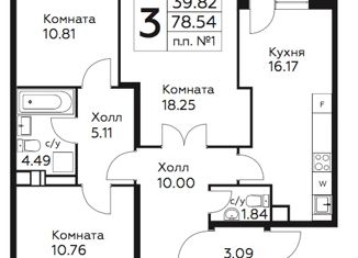 Продажа 3-ком. квартиры, 78.1 м2, деревня Столбово, ЖК Южное Бунино, проспект Куприна, 34к1