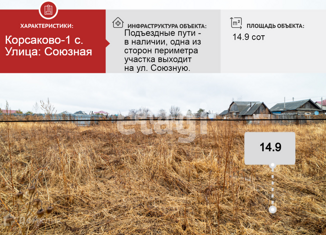 Продается земельный участок, 14.9 сот., село Корсаково-1