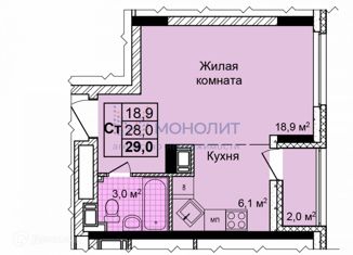 Продажа однокомнатной квартиры, 28.6 м2, Нижний Новгород, ЖК Дома на Культуре, улица Коперника, 2