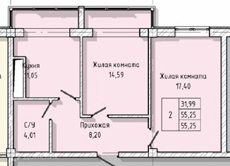 1-комнатная квартира на продажу, 31.07 м2, Нальчик, улица Тарчокова, 127А