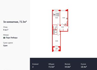 Продается двухкомнатная квартира, 72.3 м2, Санкт-Петербург, улица Гастелло, 7, ЖК Виктори Плаза
