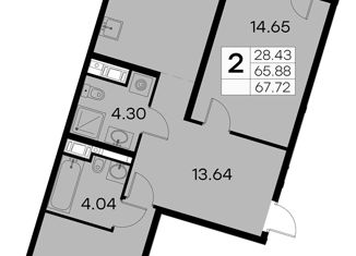 2-комнатная квартира на продажу, 67.72 м2, Санкт-Петербург, территория Невская Губа, 11, муниципальный округ Морской