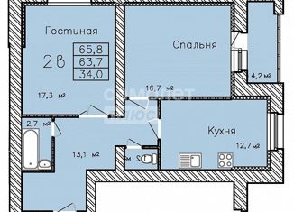 Продажа двухкомнатной квартиры, 65.8 м2, Тамбов, Сабуровская улица, 1Бк1, Октябрьский район