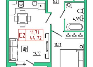 Продается 1-комнатная квартира, 44.72 м2, Рязань, улица Земнухова, 2