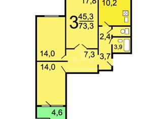 Продается 3-ком. квартира, 74.4 м2, Москва, улица Маршала Захарова, 12к1, район Орехово-Борисово Северное